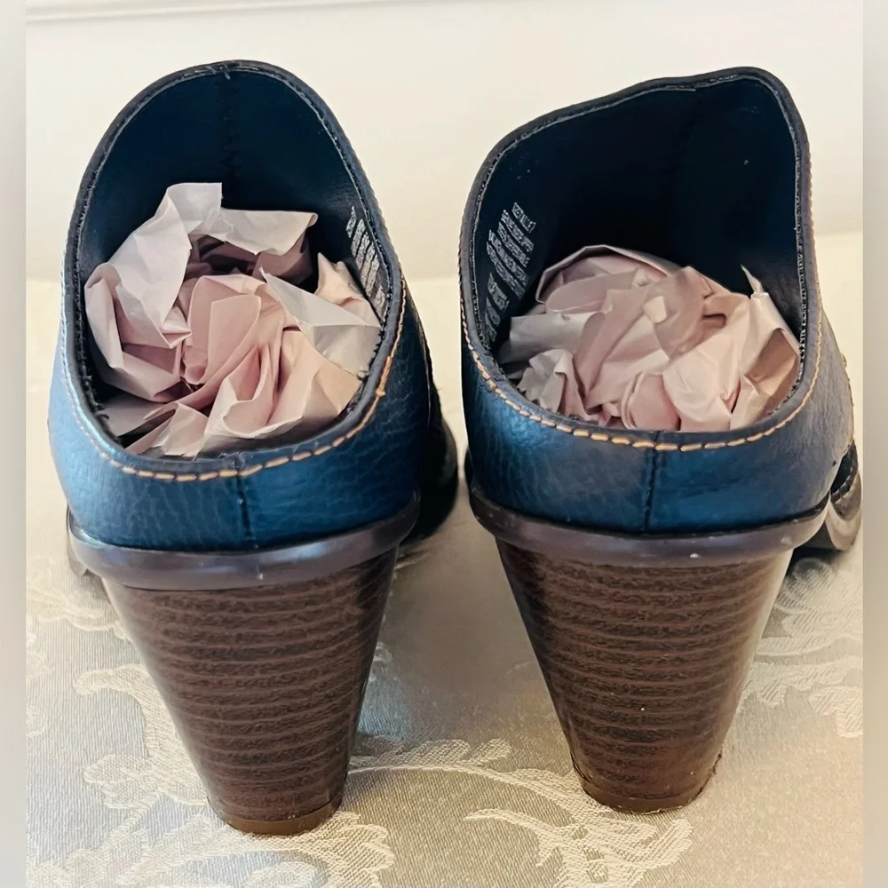 Women’s Retro Style Blue Suede And Leather Western Mules With 3” Heel Size 7 - Picture 9 of 11